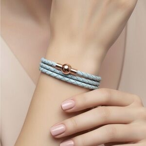 Linx Triple Turquoise Leather Braided Cord Bracelet & a Rose Gold Magnetic Clasp